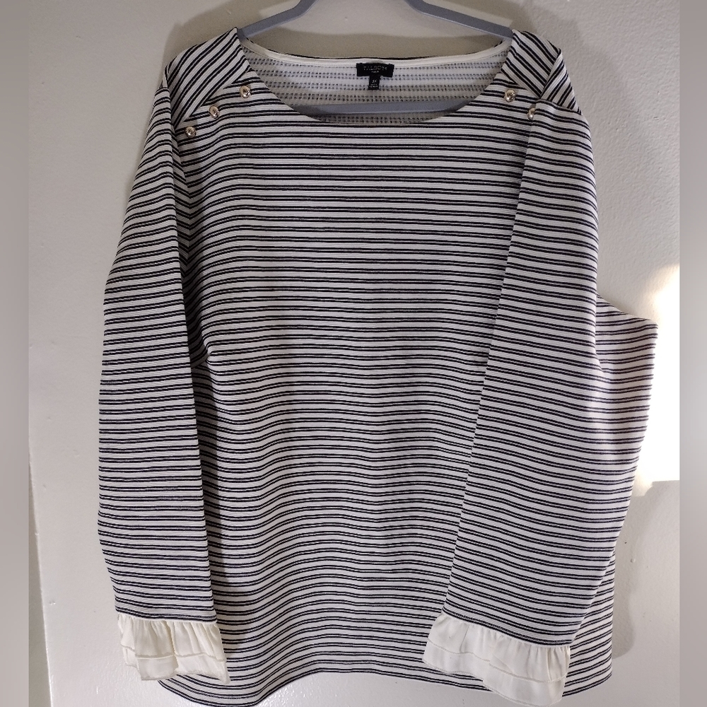 Talbots Long Sleeve Black with gray&silver sparkle striped top. Size 3X